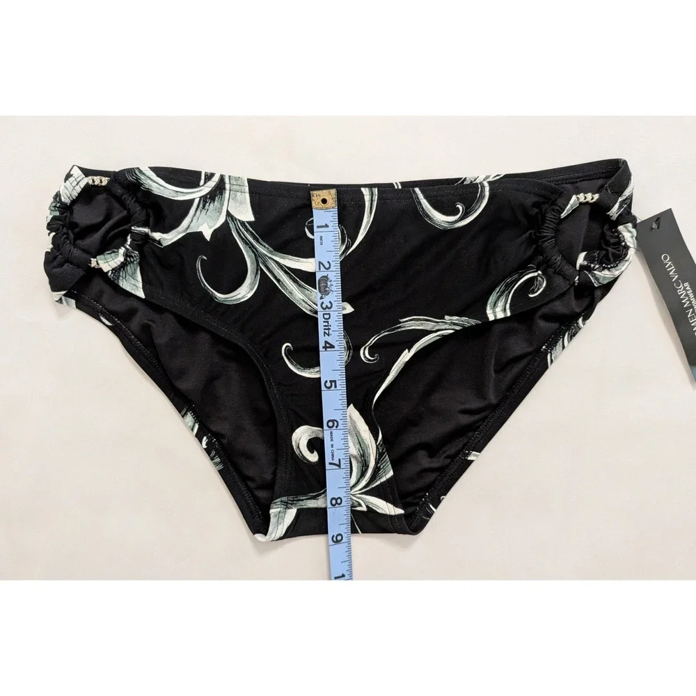 Carmen Marc Valvo O-Ring Bikini Bottom Swimsuit Black White Women's Small S NWT